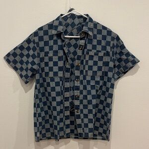 Blue Checkered button down shirt and shorts